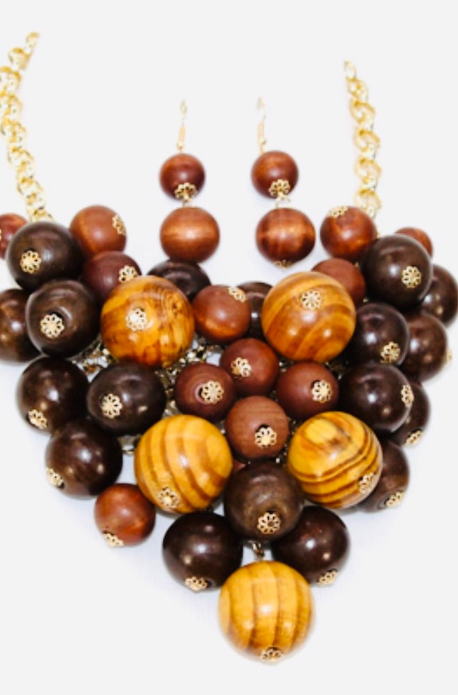 Brown Wood Necklace Set