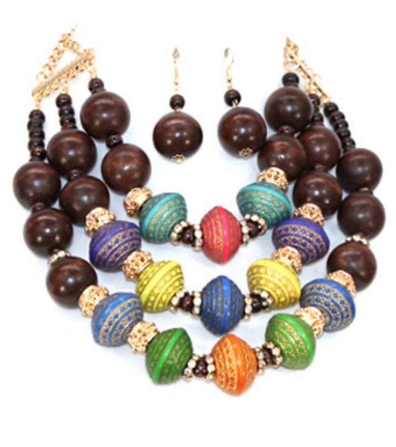 Colorful Wooden Necklace Set